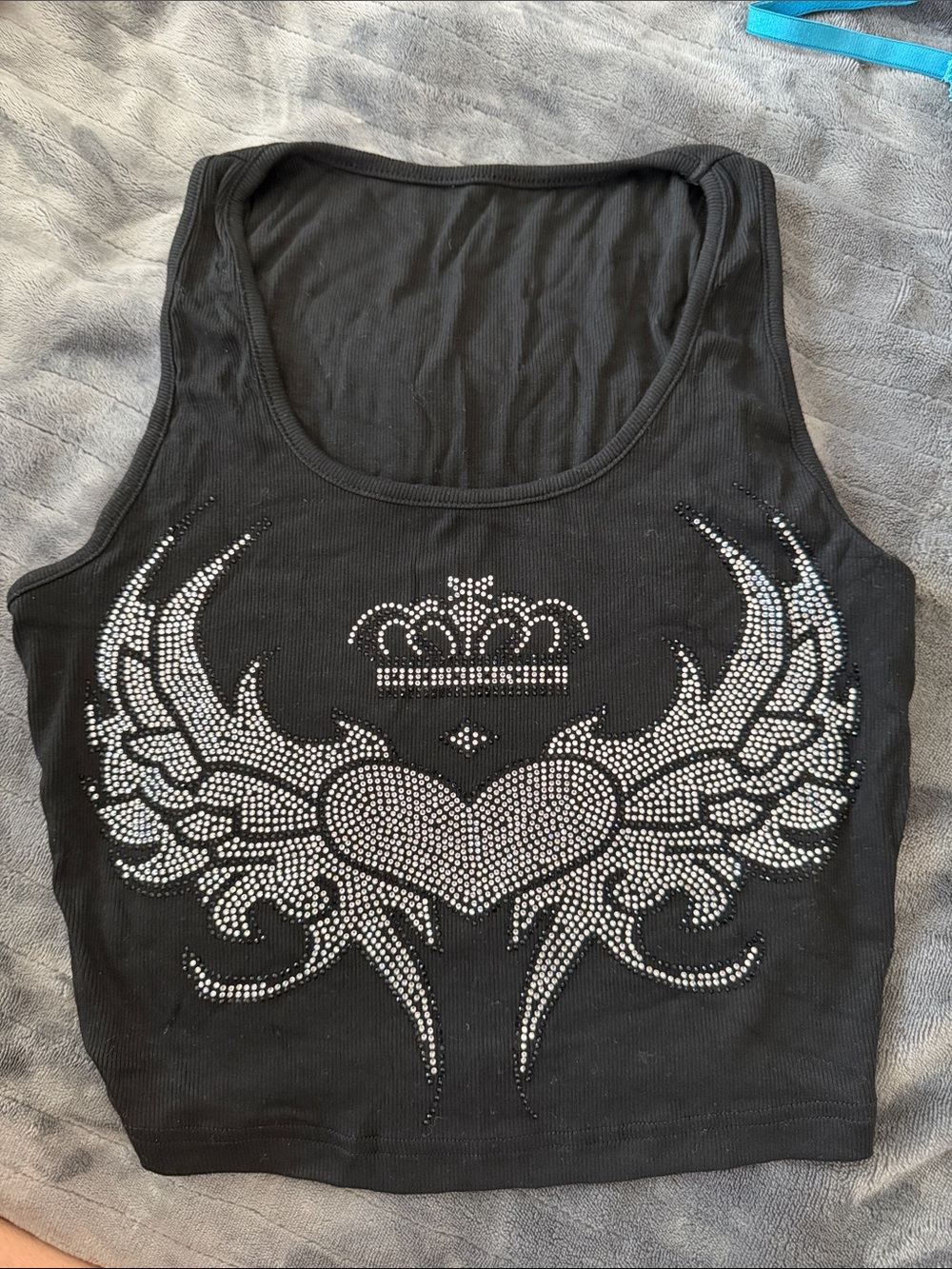 Black Women’s Rhinestone Heart Wing Tank Top